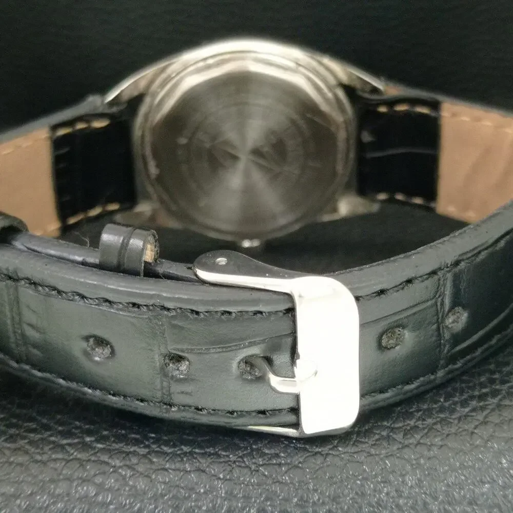 Vintage 1987 Favre Leuba Manual Mens Silver Watch W/Black Leather Strap